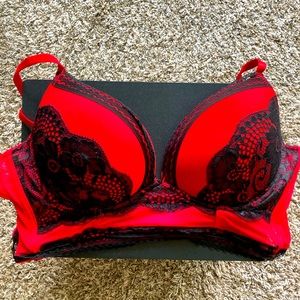 Body Frosting Black and Red Lace Wire Push-up Bra